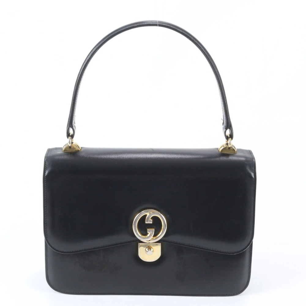 Vintage Gucci GG hardware leather handbag, black, brand name, women's.